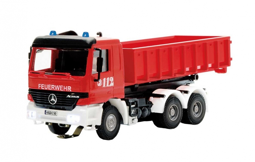 Viessmann 8050 H0 MB ACTROS 3-achs mit Abrollcontainer und Rundumleuchten,Feuerwehr, Basis, Funktionsmodell