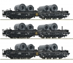 Roco 76002 H0 Schwerlastwagen mit Stahlrollen, DB 3er-Set